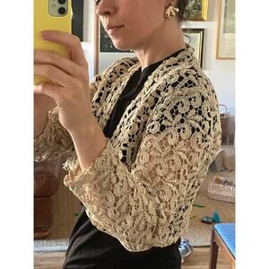 St John Gold Lace Cropped Bolero Shrug Sweater Size 6